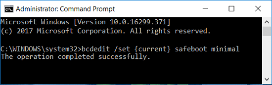 bcdedit /set {current} safeboot حداقل